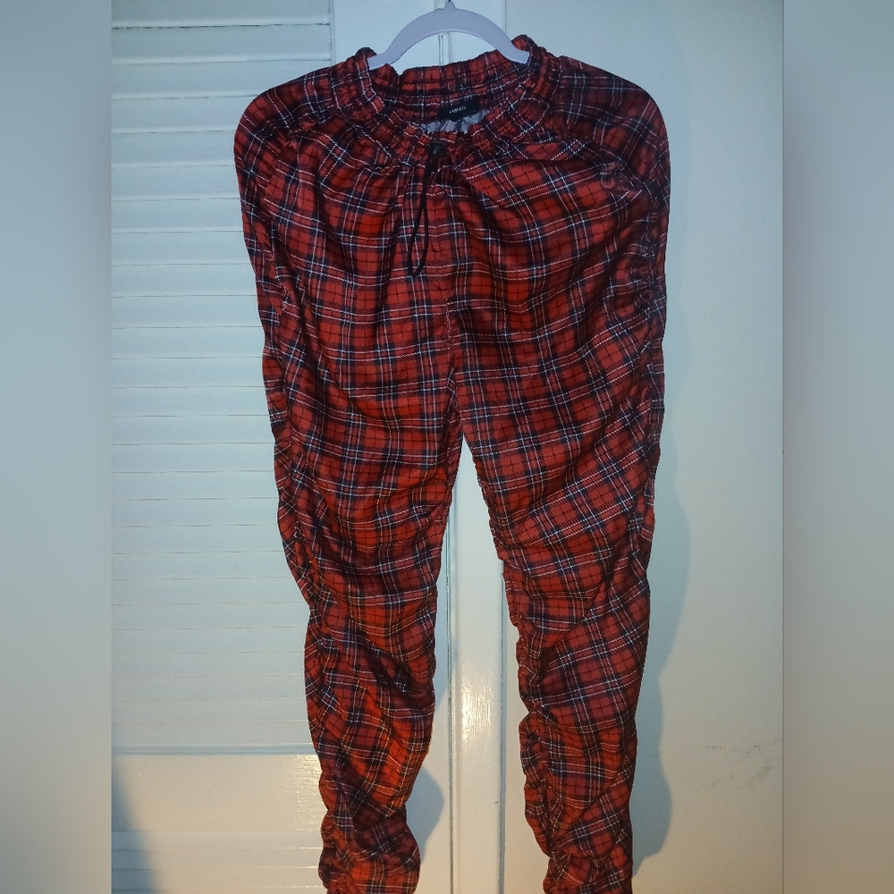 Red Checker Windbreaker Elastic Pants